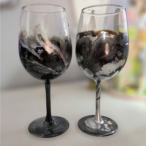Set of two handmade alcohol ink resin wine glasses